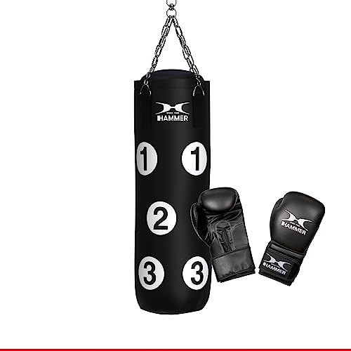 HAMMER Box-Set Sparring, 80 cm Langer Boxsack mit nummerierten Trefferflächen, Boxhandschuhe, Drehwirbel von HAMMER