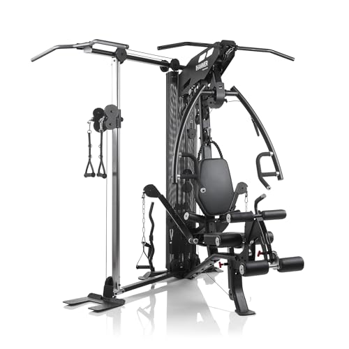 HAMMER Kraftstation Autark 7.0, Fitnessstation für zu Hause, 190° schwenkbare Multifunktionsarme, Kabelzugturm mit Klimmzugstange & Ruderfunktion, Push- und Pull-Station, Home Gym Sport Gerät von HAMMER