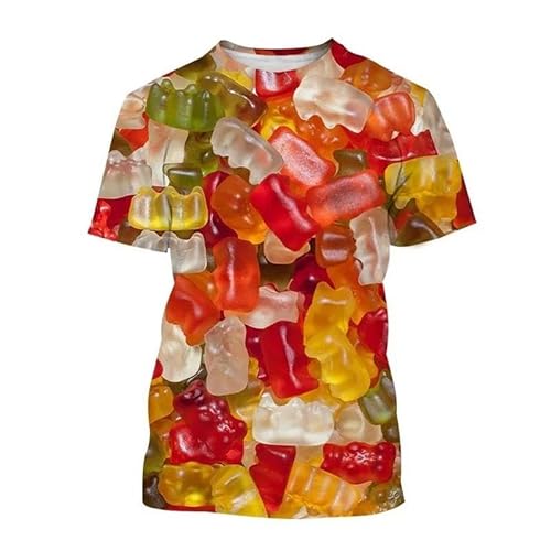 HAN MAN XIU Bunte Marshmallow Jellybean dreidimensionales Druckmuster Kurzarm Männer und Frauen Sommer-T-Shirt von HAN MAN XIU