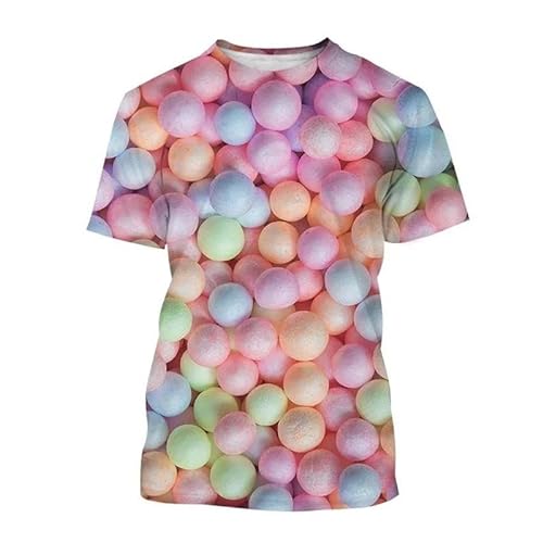 HAN MAN XIU Buntes Marshmallow Jellybean dreidimensionales Druckmuster Kurzarm Männer Frauen Sommer-T-Shirt von HAN MAN XIU
