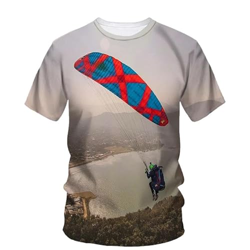 HAN MAN XIU Fallschirm Muster klassischer Rundhalsausschnitt lässig Kurzarm Herren und Damen Sommermode T-Shirt von HAN MAN XIU