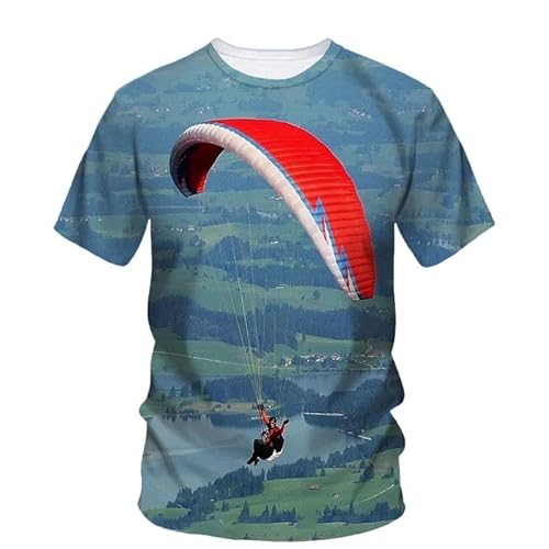 HAN MAN XIU Fallschirm Muster klassischer Rundhalsausschnitt lässig Kurzarm Herren und Damen Sommermode T-Shirt von HAN MAN XIU