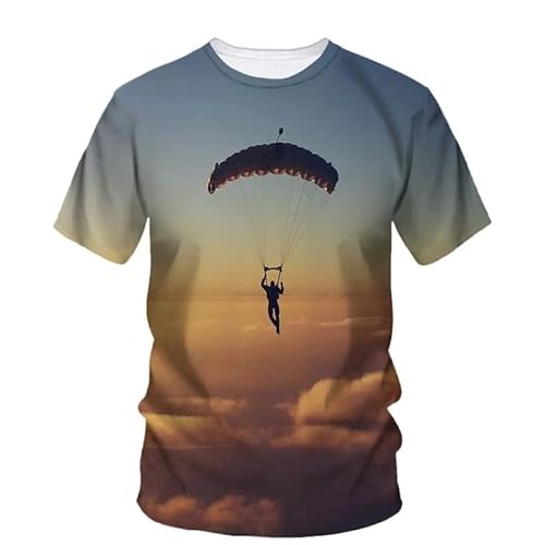 HAN MAN XIU Fallschirm Muster klassischer Rundhalsausschnitt lässig kurzärmelig Herren und Damen Sommermode T-Shirt von HAN MAN XIU