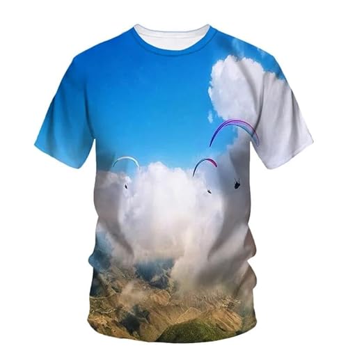 HAN MAN XIU Fallschirm Muster klassischer Rundhalsausschnitt lässige Kurze Ärmel Herren und Damen Sommermode T-Shirt von HAN MAN XIU
