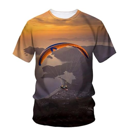 HAN MAN XIU Fallschirm-Muster klassischer Rundhalsausschnitt lässiges Kurzarm-T-Shirt für Männer und Frauen Sommermode von HAN MAN XIU