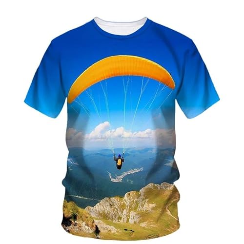 HAN MAN XIU Fallschirm Muster klassischer Rundhalsausschnitt lässiges kurzärmeliges T-Shirt für Männer und Frauen in Sommermode von HAN MAN XIU