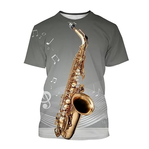 HAN MAN XIU Saxophon Instrument Muster T-Shirt Männer Frauen 3D Casual Rundhals Kurze Ärmel Tops von HAN MAN XIU