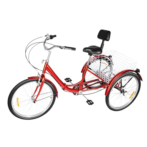 HANGKAI 24’’ Dreirad, Faltbares Fahrrad Dreirad für Erwachsene, Senioren, Frauen, Männer Lastenfahrrad 3-Rad-Fahrrad mit Einkaufskorb von HANGKAI