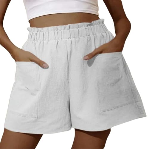 HANGWWZQ Damen-Shorts Sommer Lose Große Freizeitshorts Frauen Hohe Taille Casual Hosen Weitbeinhosen-Weiß-XL von HANGWWZQ