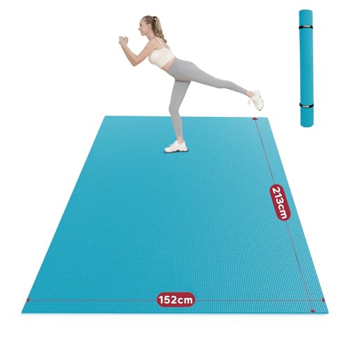 HAPBEAR Extra Große Yoga Matte,Yogamatte 183cm x 122cm x 8mm/213cm x 152cm x 8mm, rutschfest PVC Gymnastikmatte Sportmatte Fitnessmatte Schuhfreundlich-Blau von HAPBEAR