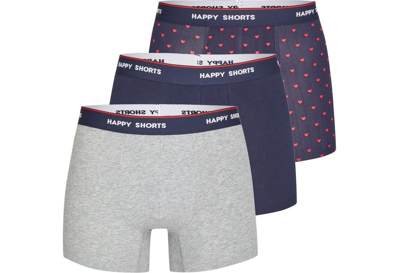 HAPPY SHORTS Trunk 3er Pack Happy Shorts Boxershorts Pants Boxer Jersey rote Herzen (1-St) von HAPPY SHORTS