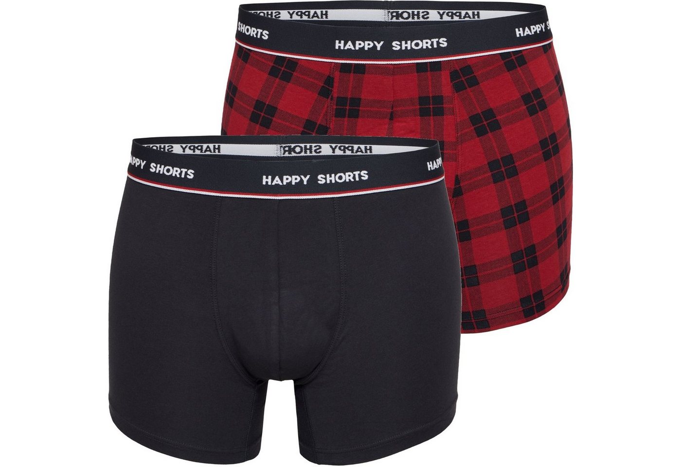 HAPPY SHORTS Trunk 2 Happy Shorts Jersey Trunk Herren Boxershorts Boxer Pant Rot Kariert (1-St) von HAPPY SHORTS