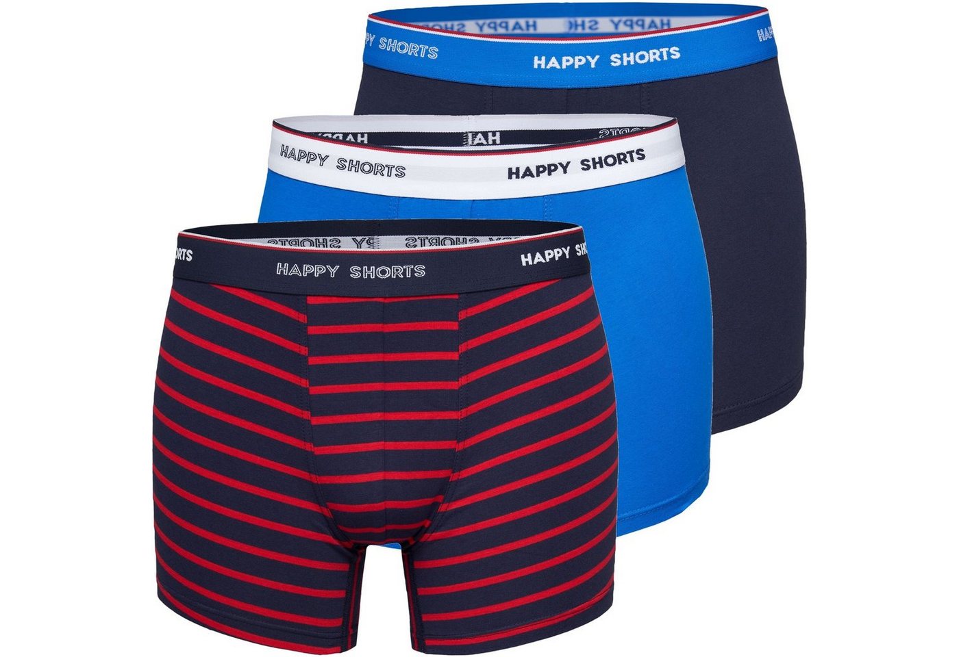 HAPPY SHORTS Trunk 3er Pack Happy Shorts Boxershorts Jersey marine rot maritime Streifen (1-St) von HAPPY SHORTS