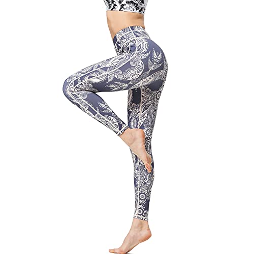 HAPYWER Yoga Leggings Damen High Waist Yogahose Bunt Gym Sport Leggings Tummy Control Running Workout - Stretch Kompressionshose mit Aufdruck für Frauen(Mandala, XL) von HAPYWER