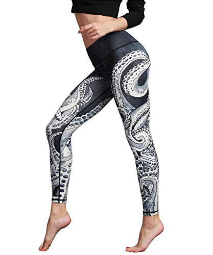 HAPYWER Yoga Leggings Damen High Waist Gym Sport Leggings Tummy Control Yoga Hosen Running Workout Kompressionsstrumpfhose Stretch Trainingshose mit Aufdruck(Schwarz,L) von HAPYWER