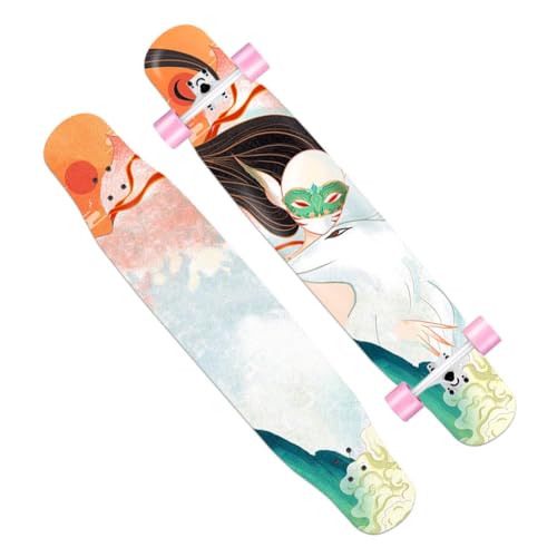 46 Zoll Longboards für Mädchen Jungen, Longboard Skateboards Cruiser Double Kick Concave Pro Complete Skateboard Deck für Kinder Erwachsene Anfänger Extremsport (Color : Style C) von HAQMG