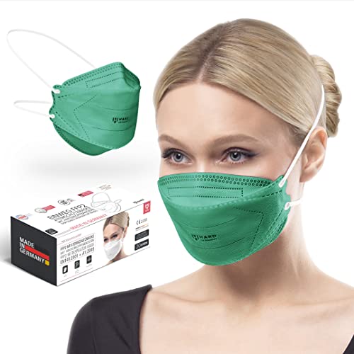 HARD 10x FFP2 Atemschutzmasken mit Hinterkopfband | Made in Germany | FFP2 Maske | Filtereffizienz 99,5% | Atmungsaktiv - OEKO TEX | einzelverpackt - Erwachsene - Dunkelgrün von HARD