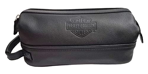 Harley-Davidson Leather Toiletry Kit, Debossed Bar & Shield Logo - Black von HARLEY-DAVIDSON