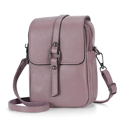 HAWEE Mode Damen Handytasche mit Riemen Echtes Leder Crossbody Handy Umhängetasche Leicht Damen Schultertasche Handy mit Zwei Reißverschlüssen für Damen, Mädchen von HAWEE