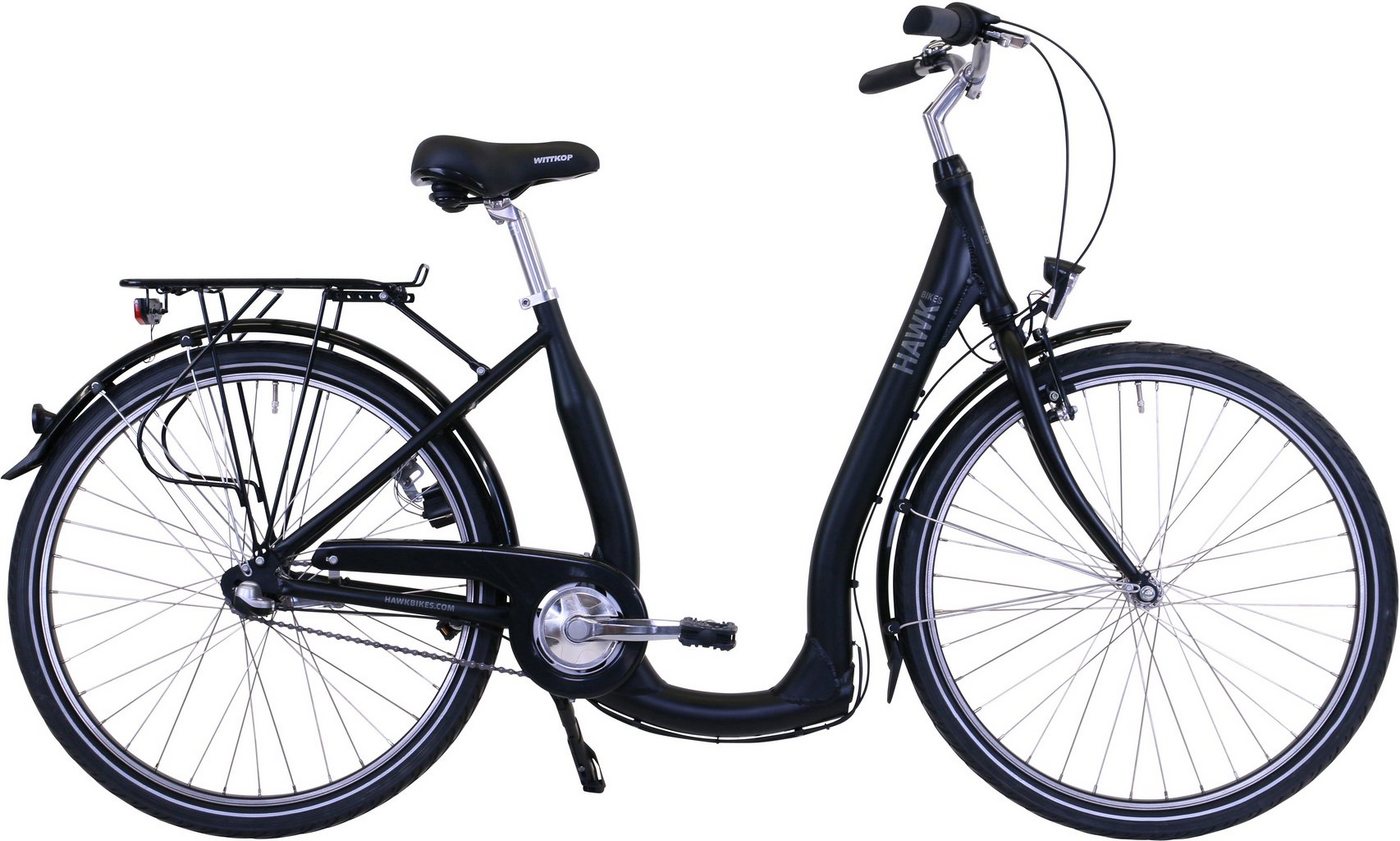 HAWK Bikes Cityrad HAWK City Comfort Premium Black, 3 Gang Shimano Nexus Schaltwerk, für Damen und Herren von HAWK Bikes