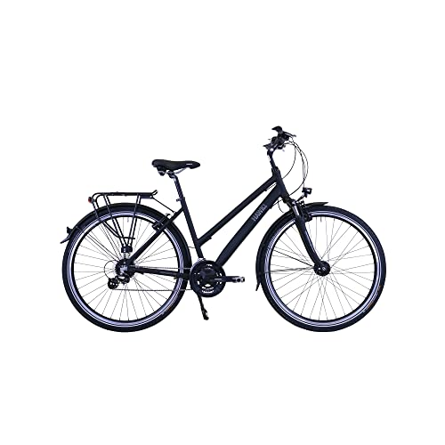 HAWK Trekking Lady Premium Fahrrad Damen 48 cm I Bike mit Microshift 24 Gang Kettenschaltung, Felgenbremse & LED Beleuchtung I Allrounder I Schwarz von HAWK