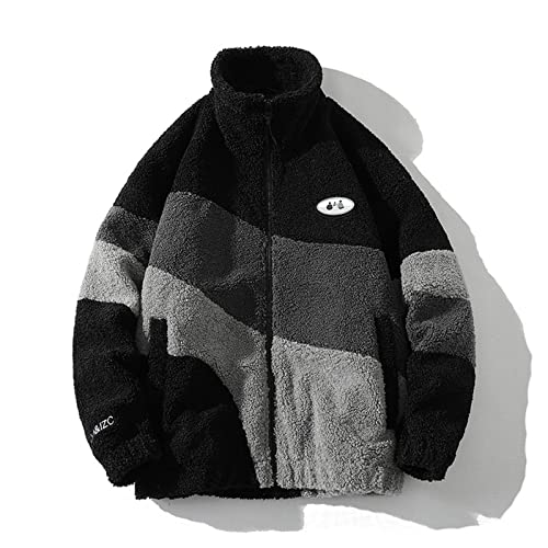 HB1 Vintage Polar Fleece Jacke Übergroße Winddichte Jacke Winter Warmer Mantel Lässiger Stehkragen Herren Oberbekleidung,Black,M(55kg) von HB1