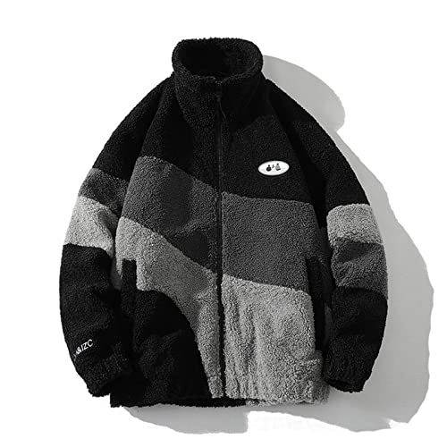 HB1 Vintage Polar Fleece Jacke Übergroße Winddichte Jacke Winter Warmer Mantel Lässiger Stehkragen Herren Oberbekleidung,Black,XL(70kg) von HB1