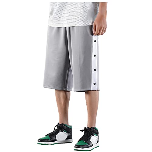 Herren Shorts Sommer mit seitlicher Knopfleiste- Sweatshose Basketball Trainingshose Sportswear Freizeithose,Grau,3XL von HDGZ