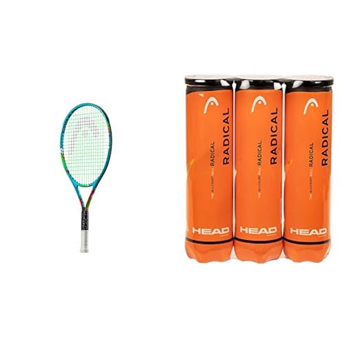 HEAD Novak 25 Tennisschläger, Blau, Griffstärke 05, 8-10 Jahre & Radical Tennisball (3 x 4 Stück) Amazon Exclusive von HEAD