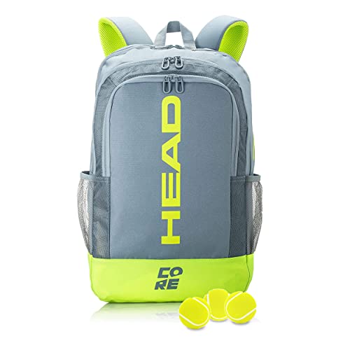 HEAD Core Tennis-Rucksack – Tragetasche für 2 Schläger mit gepolsterten Schultergurten, Grau/Gelb, Größe L von HEAD