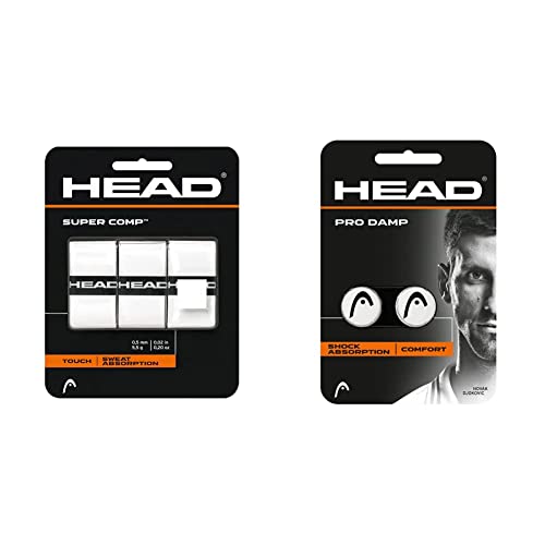 HEAD Unisex-Erwachsene Supercomp Griffband, White, Einheitsgröße & Schlägerzubehör Pro Damp 2er Tennissaite, White, 1size von HEAD