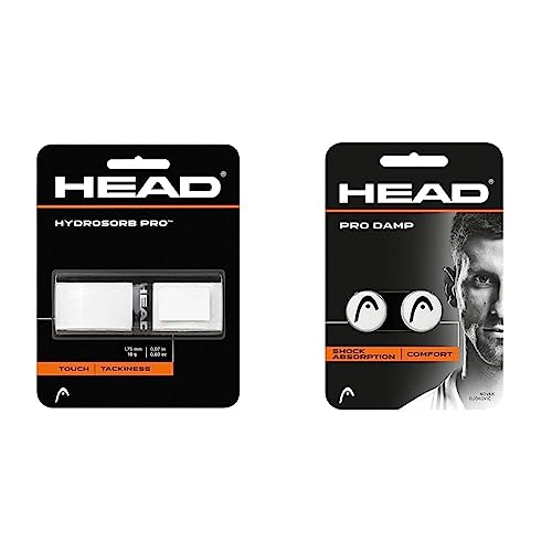 HEAD Unisex Hydrosorb™ Pro Griffband, Weiß, Einheitsgröße EU & Schlägerzubehör Pro Damp 2er Tennissaite, White, 1size von HEAD