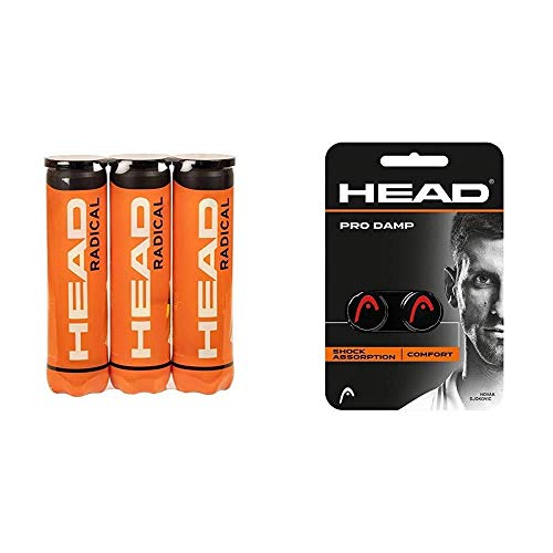 HEAD Radical Tennisball (3 x 4 Stück) & Unisex-Erwachsene Pro Damp Tennis Dämpfer, Black, Einheitsgröße von HEAD