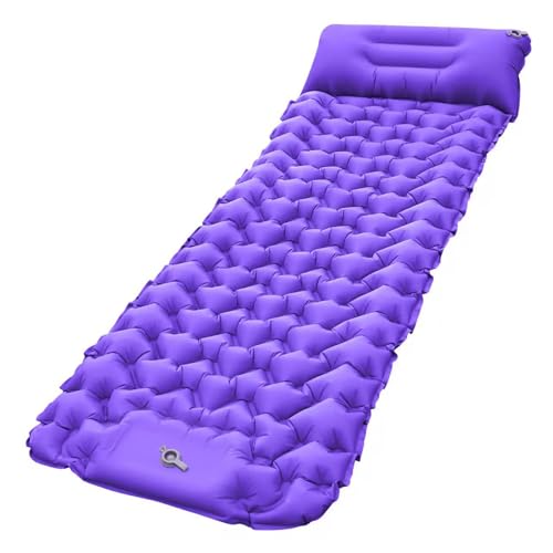 HEADBOARD Camping Isomatte Selbstaufblasend 9Cm Ultraleichte Aufblasbare Luftmatratze Mit Fußpumpe Kissen, Wasserdicht Faltbar, Kleines Packmaß Für Zelt, Wandern, Reise, Outdoor,Lila,Single von HEADBOARD