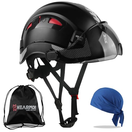 HEARMOR Baustellenschutzhelm, EN397-zertifizierter, Verstellbarer ABS-Schutzhelm mit 6-Punkt-Ratschensystem, inkl. Kühlungsfutter und Tragetasche - für alle Arbeitsplätze geeignet von HEARMOR