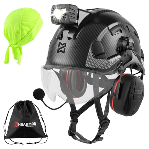 HEARMOR Höhenarbeiten Industriehelm Erwachsene Bauhelm mit Aktivem Gehörschutz ABS Schutzhelm Zertifizierung EN12492 Bestanden EN397 Stoßdämpfung und Eindringfestigkeit Test SNR 32dB mit Bluetooth von HEARMOR