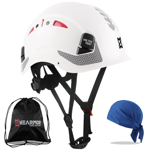 HEARMOR Baustellenschutzhelm, EN397-zertifizierter, Verstellbarer ABS-Schutzhelm mit 6-Punkt-Ratschensystem, inkl. Kühlungsfutter und Tragetasche - für alle Arbeitsplätze geeignet von HEARMOR
