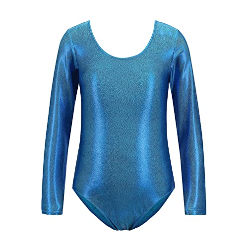 HEARTTOUCH Turnanzug Mädchen Langarm Gymnastik Turn-Leotards Glänzend Turntrikot Balletttrikot Klassisch Ballet Yoga Trikotbody Gymnastikanzug (Hellblau,140) von HEARTTOUCH