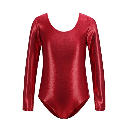 HEARTTOUCH Turnanzug Mädchen Langarm Gymnastik Turn-Leotards Glänzend Turntrikot Balletttrikot Klassisch Ballet Yoga Trikotbody Gymnastikanzug (Rot,120) von HEARTTOUCH