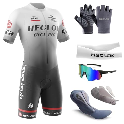 Herren Fahrrad Skinsuit,Kurzarm-Radsportanzug，Gepolstert einteilig Trisuit Bike Short Trisuit Einteiler für Wettkampf，Handgefertigter Hochdichter Schwamm in Wettkampfqualität Gepolstert (TYP-8,XXS) von HECLOK