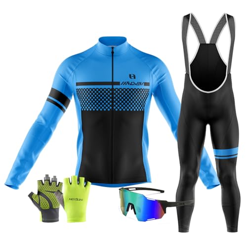 Herren Langarm Radfahren Sets Herbst Radfahren Fahrradtrikot Set Langarm Trikot Pro-Team Trikots MTB＋Winddichte Radfahrerbrille＋Radsport-Handschuhe (XL,TYP-4) von HECLOK