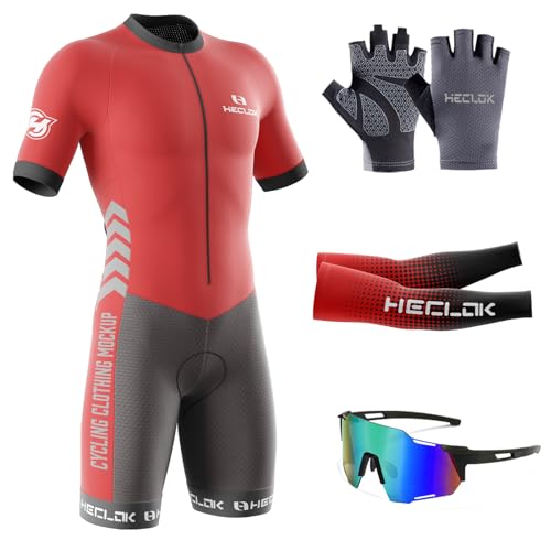 Herren Pro Fahrrad Skinsuit Kurzarm, Triathlon Anzug Herren Triathlon Tri Anzug Kompression Duathlon Laufen Schwimmen Fahrradfahren Skinsuit Gepolstert Einteilig Trisuit (TYP-3,XL) von HECLOK