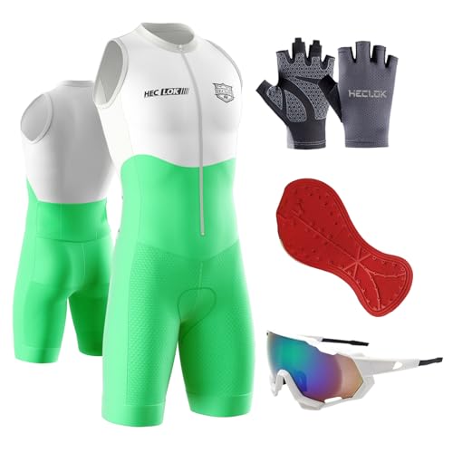 Triathlon-Anzug für Herren, Triathlon Anzug Herren, Herren Fahrrad SkinsuitRadsportanzug gepolstert einteilig Trisuit Trisuit Einteiler für Wettkampf Run, Cycle, Swim (TYP-5,M) von HECLOK