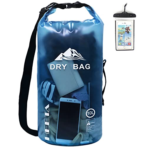 HEETA Dry Bag Wasserdichter Packsack 5L/10L/20L Wasserdicht Taschen mit Handytasche und Gurte für Boot und Kajak, Angeln, Rafting, Schwimmen(Blau) -10L von HEETA