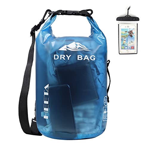 HEETA Dry Bag Wasserdichter Packsack 5L/10L/20L Wasserdicht Taschen mit Handytasche und Gurte für Boot und Kajak, Angeln, Rafting, Schwimmen(Blau) -5L von HEETA