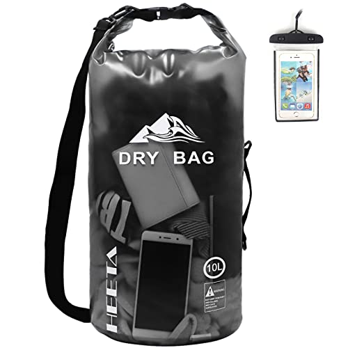 HEETA Dry Bag Wasserdichter Packsack 5L/10L/20L Wasserdicht Taschen mit Handytasche und Gurte für Boot und Kajak, Angeln, Rafting, Schwimmen(Schwarz) -10L von HEETA