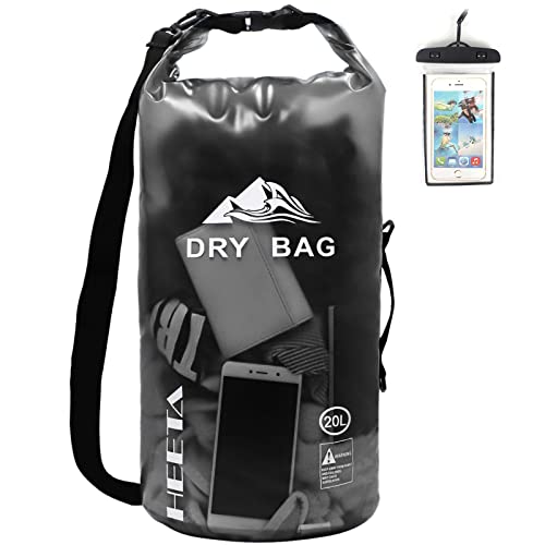 HEETA Dry Bag Wasserdichter Packsack 5L/10L/20L Wasserdicht Taschen mit Handytasche und Gurte für Boot und Kajak, Angeln, Rafting, Schwimmen(Schwarz) -20L von HEETA