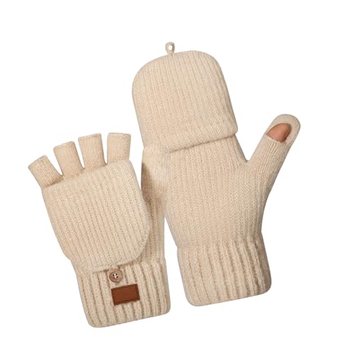 HEEZOU Frauen Winddichte Halbfinger Winterhandschuhe Isoliertes Strick Design Mit Doppelschicht Fleece Futterhandschuhen Frauen von HEEZOU