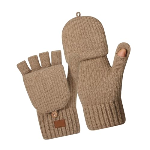 HEEZOU Frauen Winddichte Halbfinger Winterhandschuhe Isoliertes Strick Design Mit Doppelschicht Fleece Futterhandschuhen Frauen von HEEZOU