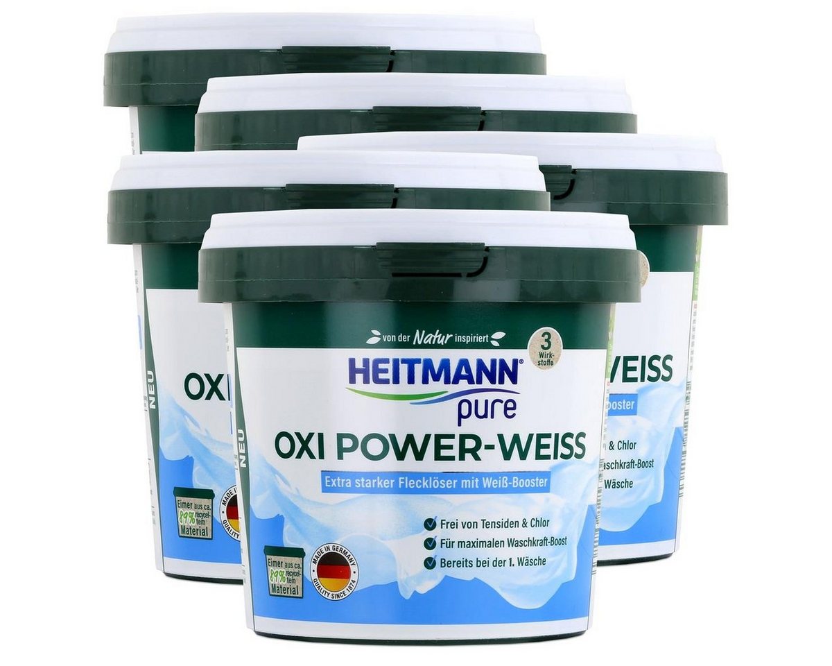 HEITMANN Heitmann pure Oxi Power-Weiss 500g - Flecklöser mit Weiß-Booster (5er Vollwaschmittel von HEITMANN